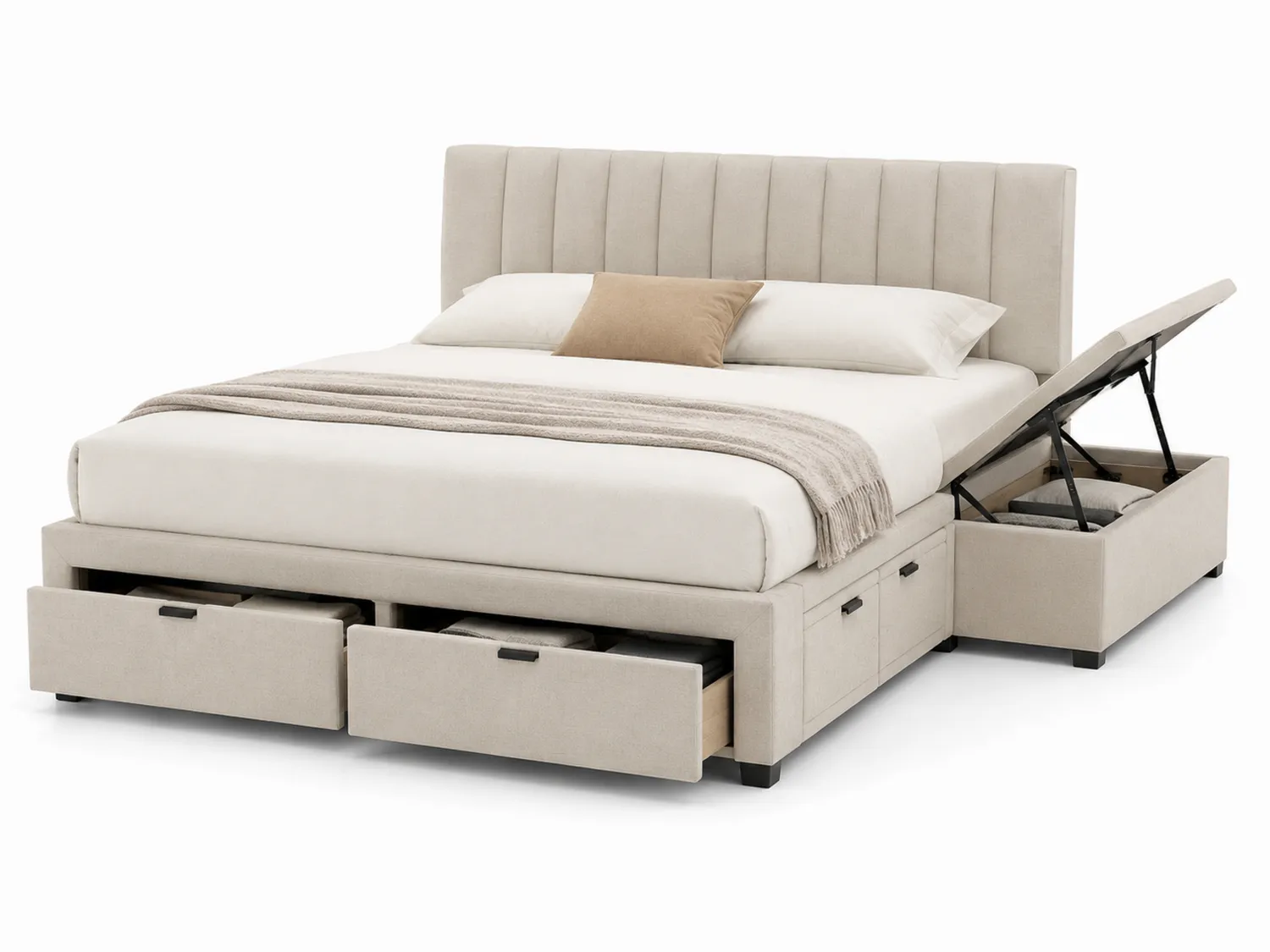 Polsterbett mit Stauraum und Hebefunktion Beige 200x180 cm