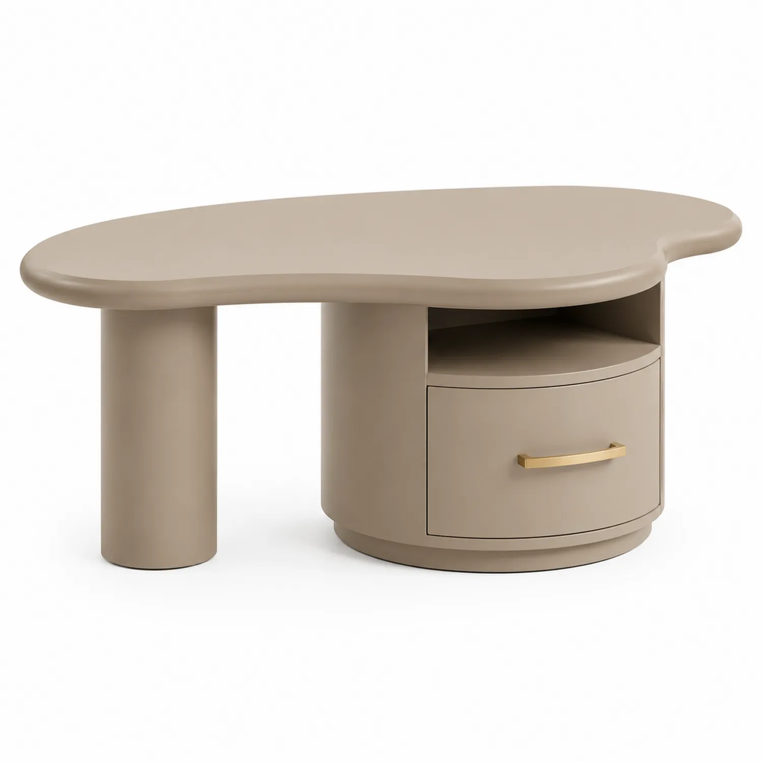Nierenförmiger Couchtisch Holzwerkstoff Beige mit Schublade, 80x50x40 cm