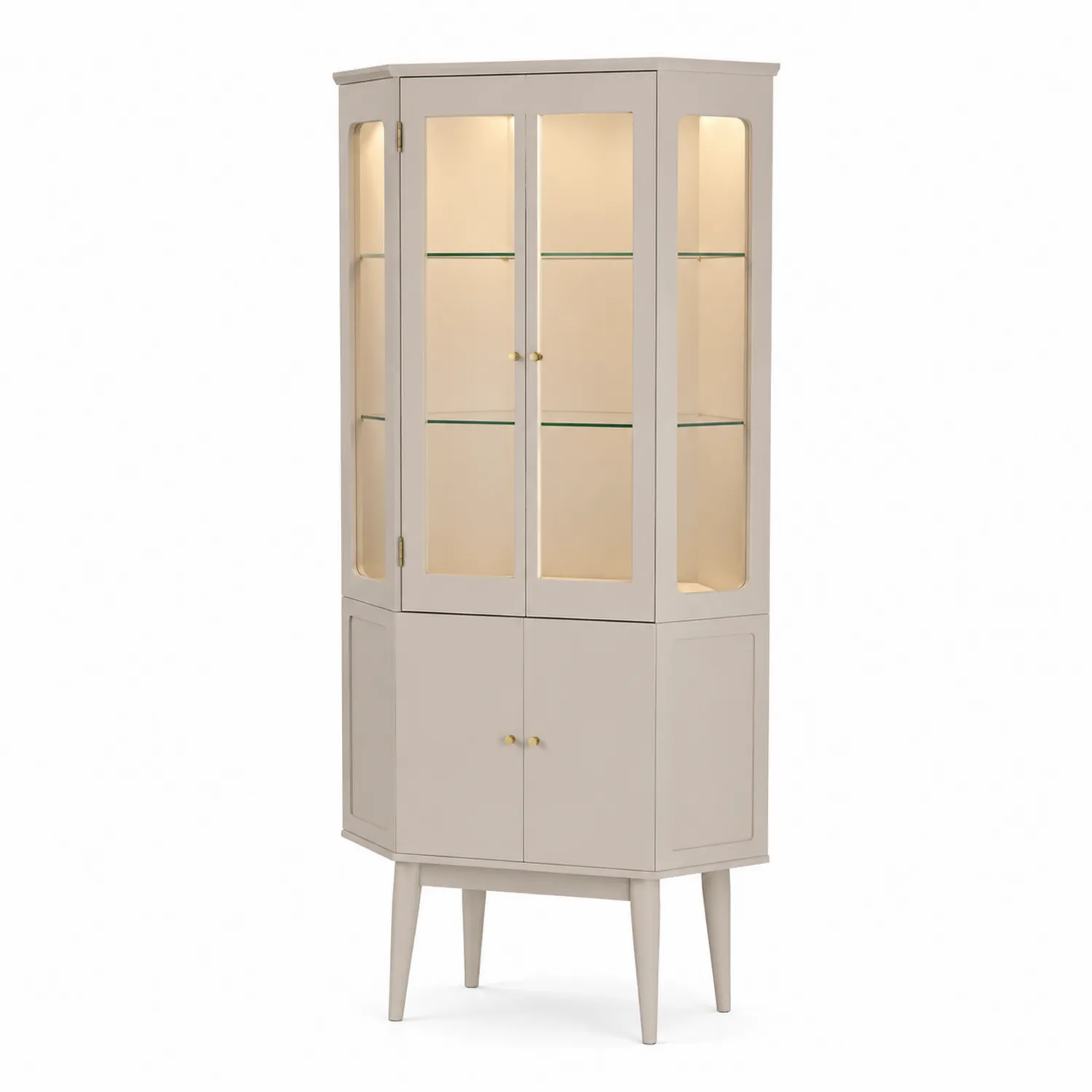 Eckschrank mit Sicherheitsglas und MDF in Beige, 180 cm