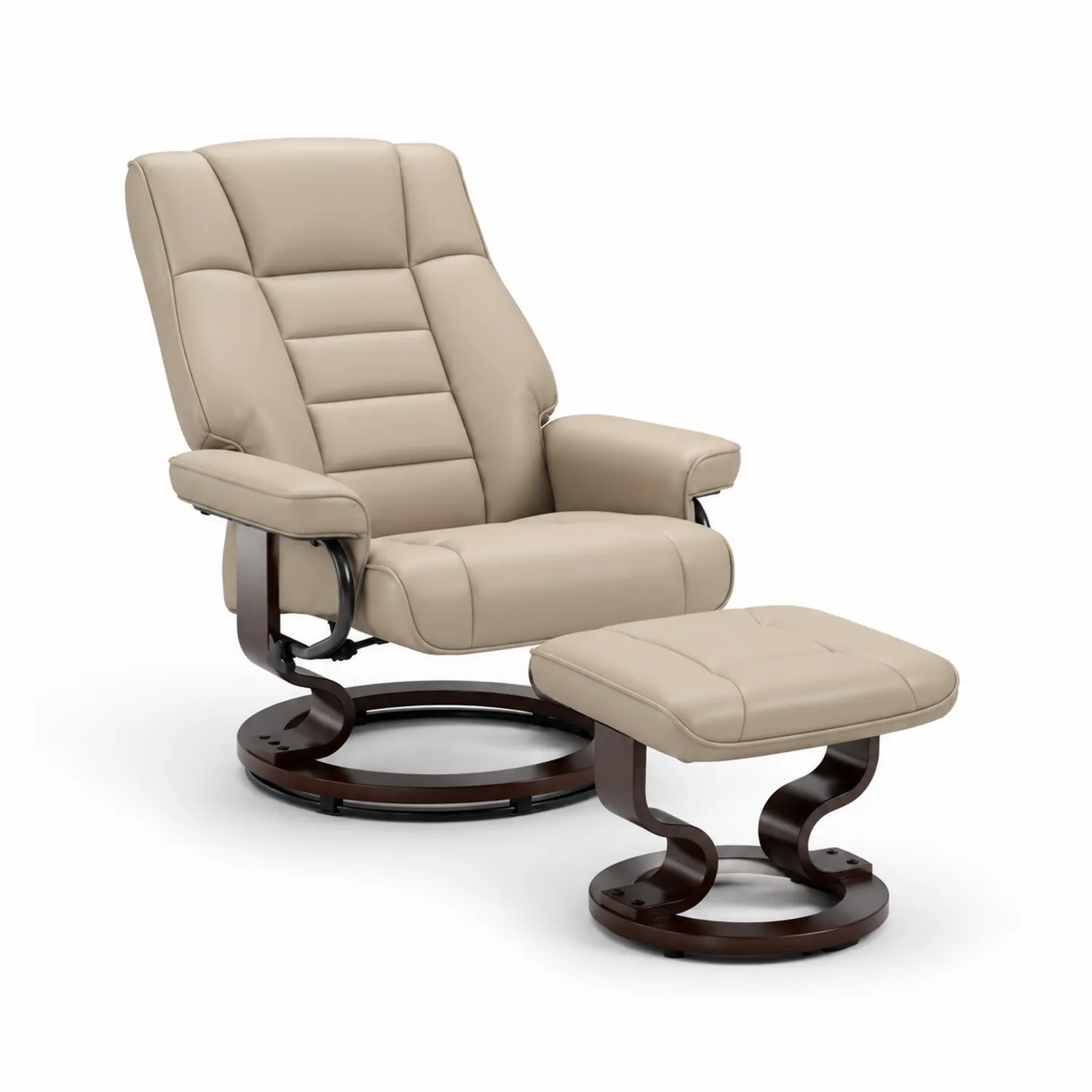 Liegesessel aus Holz und PU-Leder Beige mit Hocker