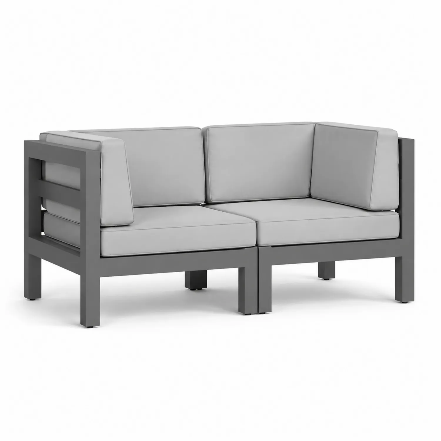 Outdoor Zweisitzer Sofa Aluminium Grau mit Polyesterkissen