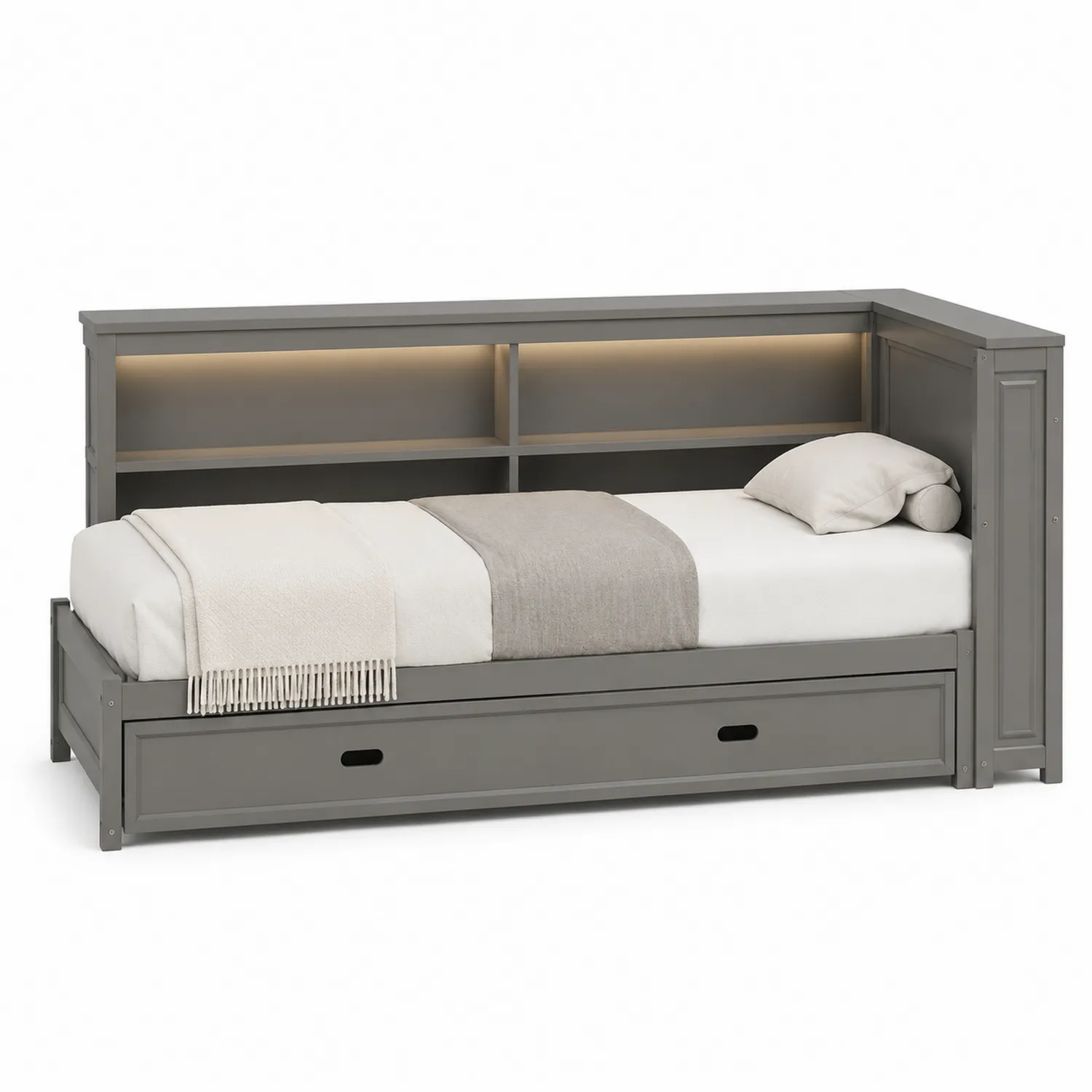 Holz-Tagesbett mit Stauraum und LED-Leuchten Grau 200x90 cm