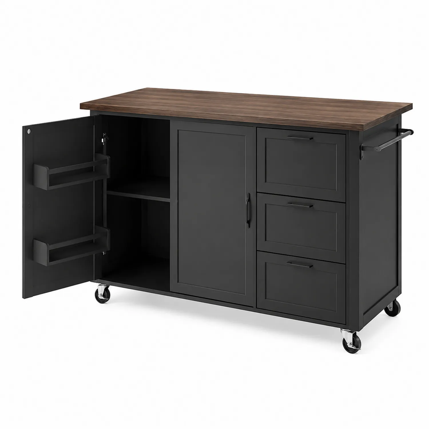 Küchenwagen aus Metall mit MDF und Holztop Schwarz/Braun 120x60x90cm