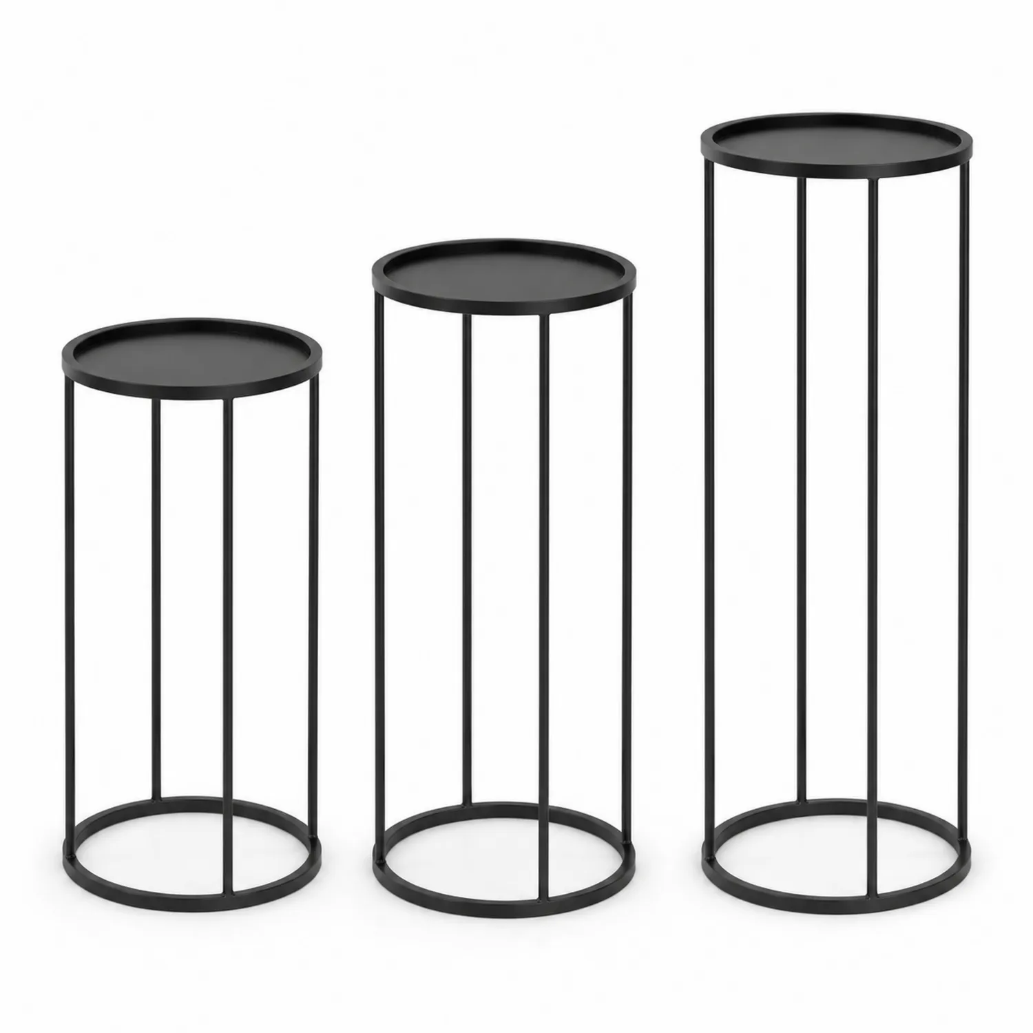 Runde Metall Pflanzenständer Set Schwarz 3-teilig
