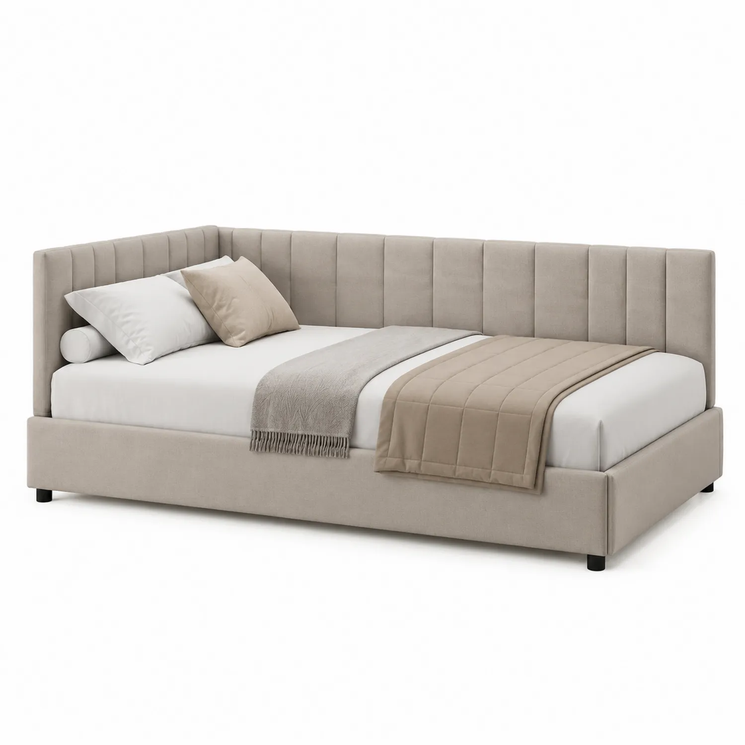 Eck-Bettsofa Beige 200cm x 90cm Samt