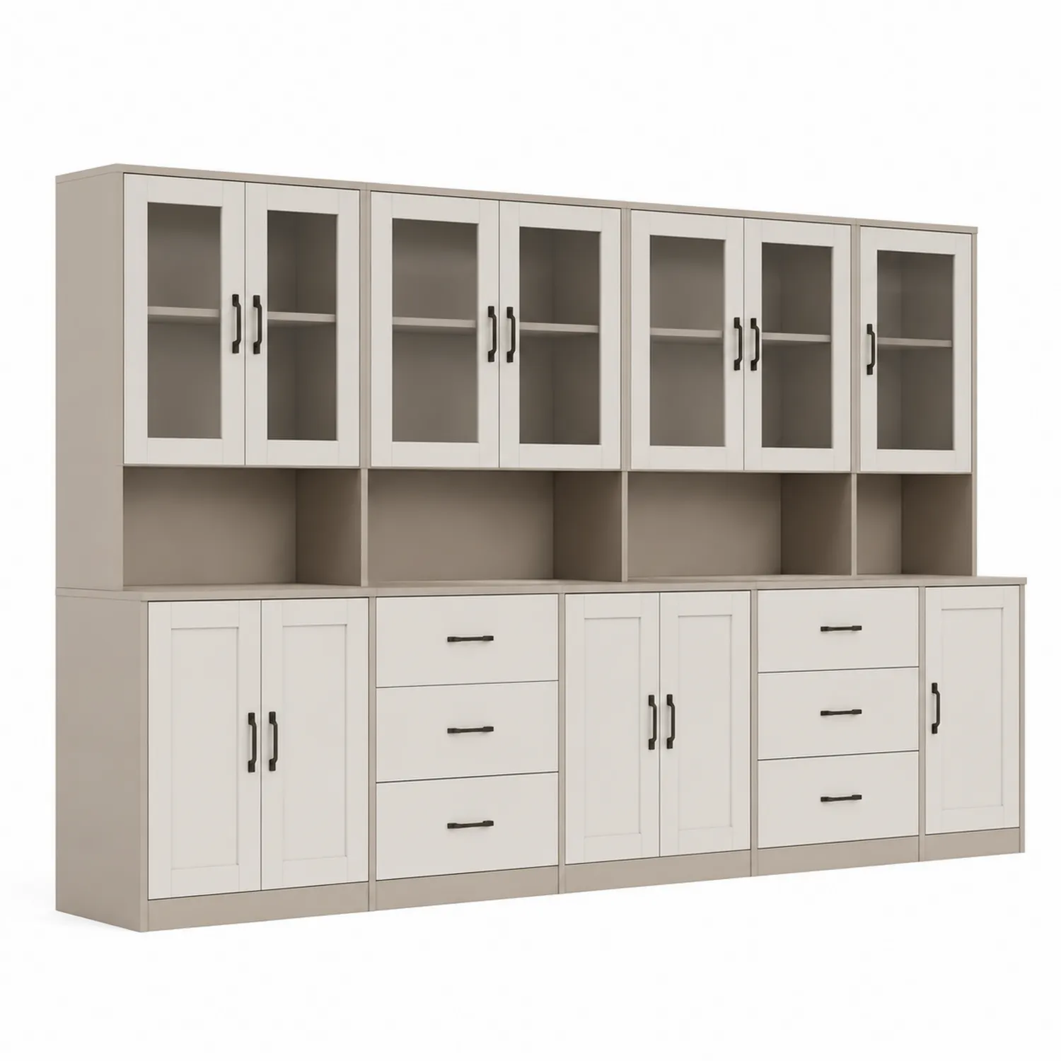 MDF Schrank Set mit Glastüren und Schubladen Weiß 200cm x 40cm x 210cm