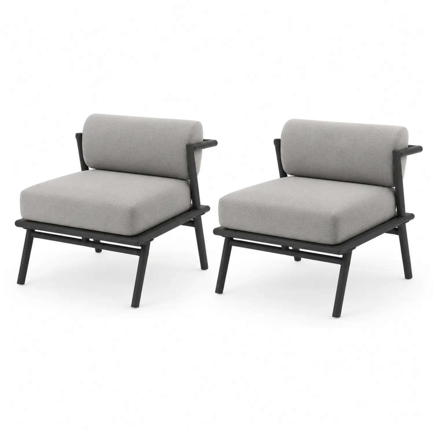 Outdoor-Clubsessel Set mit Polyesterbezug und Aluminiumstruktur Grau