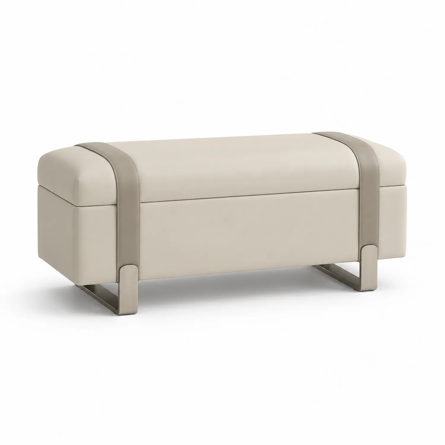Rechteckige Bank aus Leder mit Stauraum Beige 120x45x45 cm