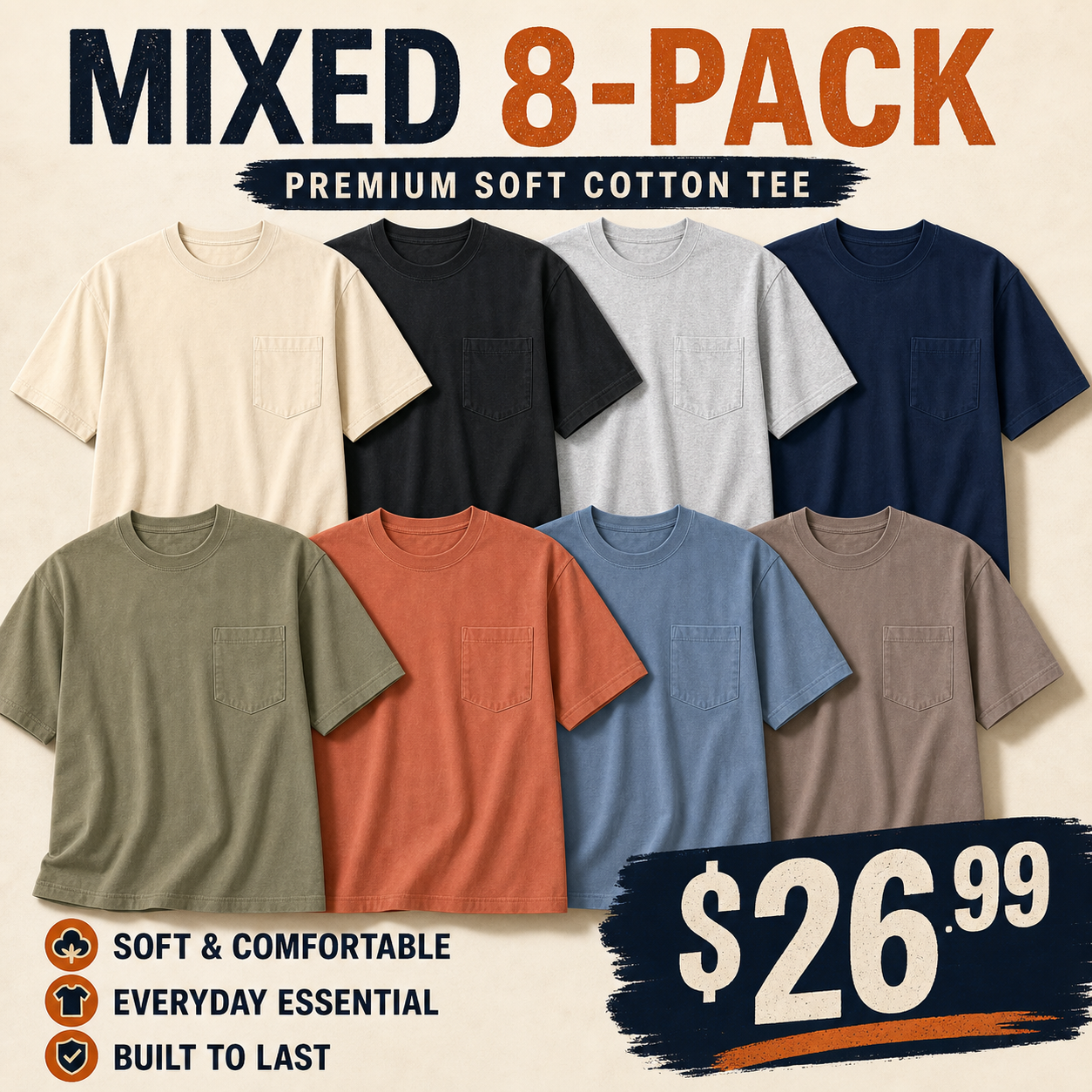 Mixed 8-Pack pocket tee bundle image