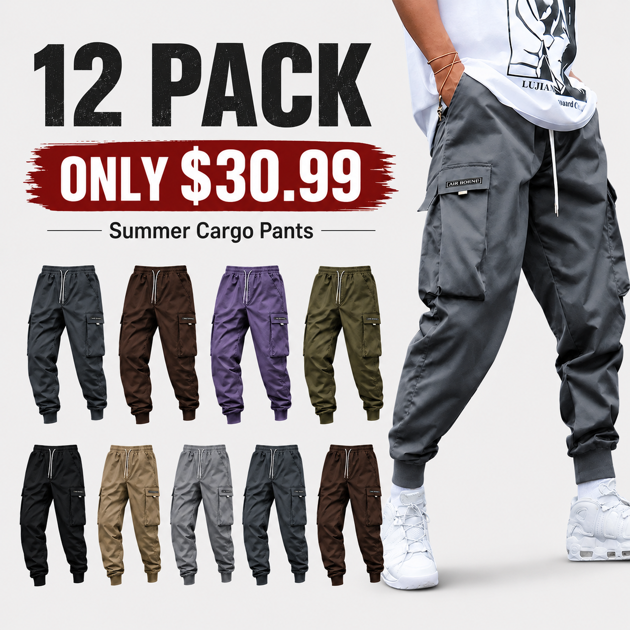 Men's Cargo Pants with Drawstring Waist - Summer Ready