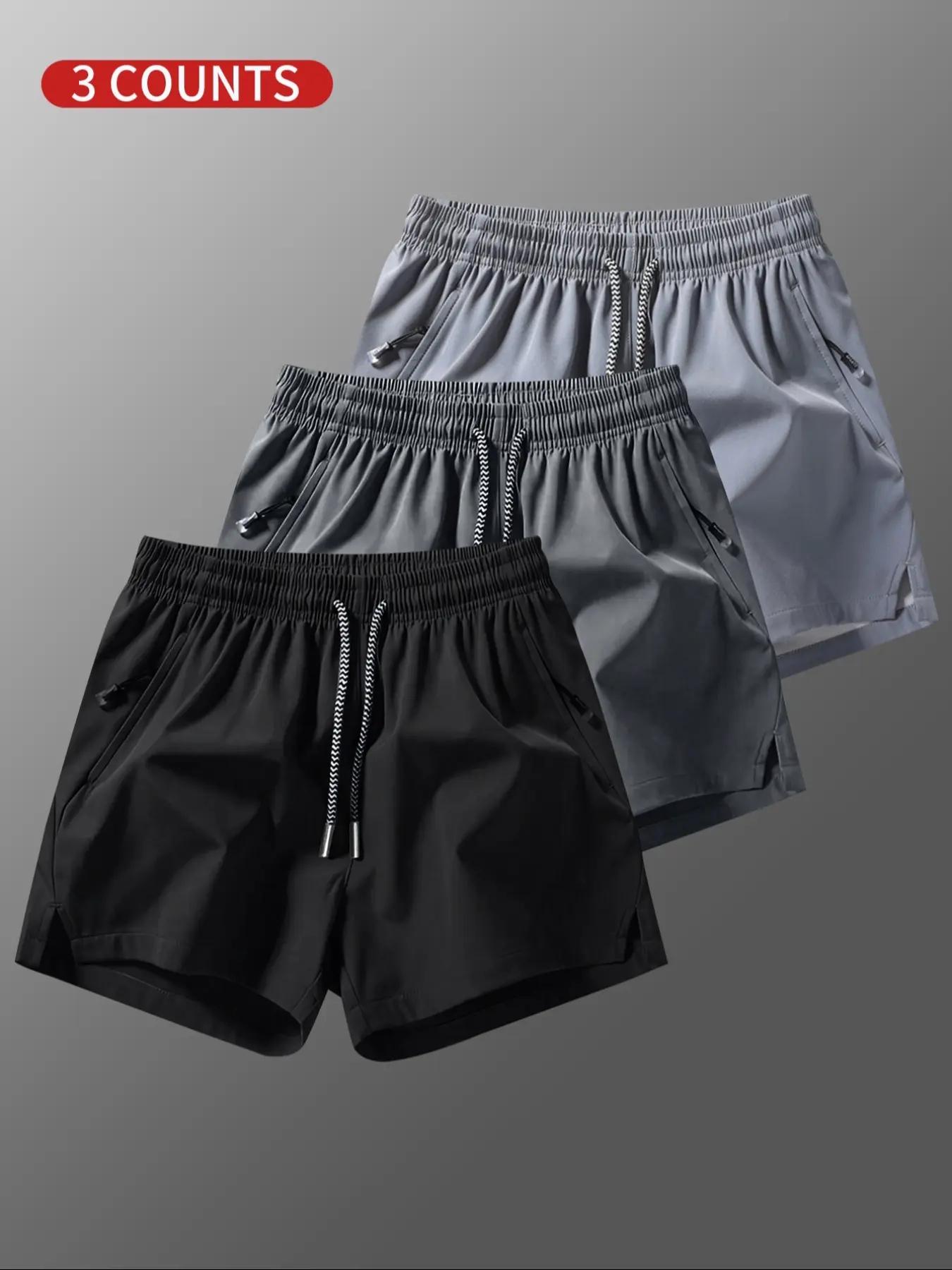 3 packs Men's Plain Solid Color Drawstring Pocket Shorts, Mens Clothing, machine washable zipper pocket,beach vacationoutfit Athleisure Casual Elastic Waist Pockets Shorts Summervibes for Summer Breathable Men's Athletic Bottoms Summer Shorts,father'sdayg