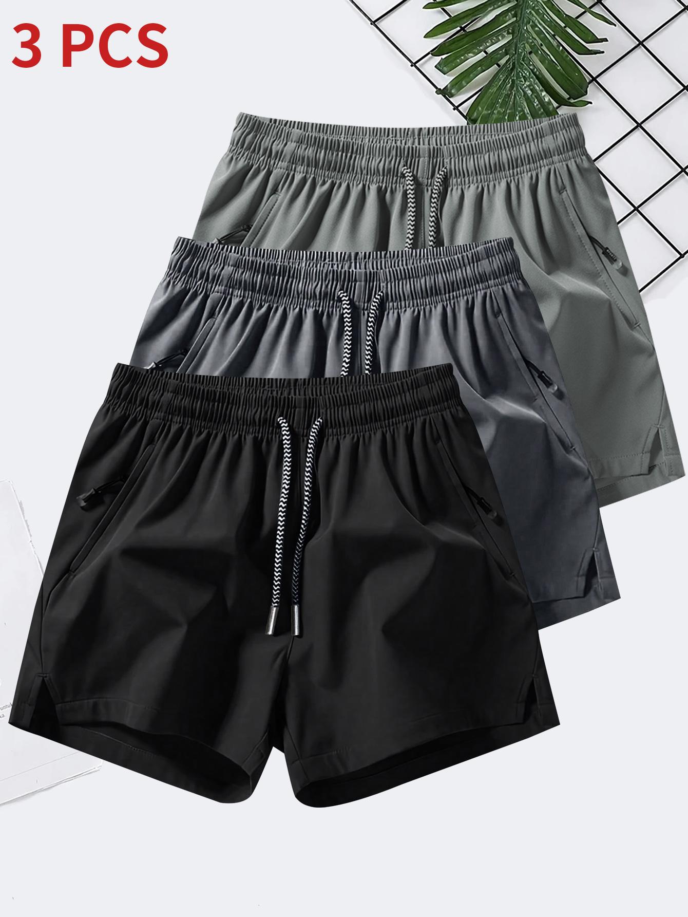 3 packs Men's Plain Solid Color Drawstring Pocket Shorts, Mens Clothing, machine washable zipper pocket,beach vacationoutfit Athleisure Casual Elastic Waist Pockets Shorts Summervibes for Summer Breathable Men's Athletic Bottoms Summer Shorts,father'sdayg