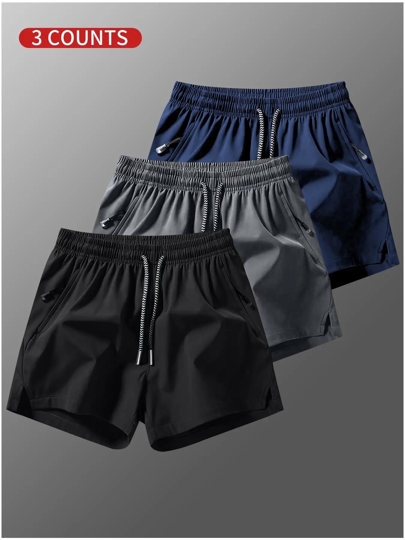 3 packs Men's Plain Solid Color Drawstring Pocket Shorts, Mens Clothing, machine washable zipper pocket,beach vacationoutfit Athleisure Casual Elastic Waist Pockets Shorts Summervibes for Summer Breathable Men's Athletic Bottoms Summer Shorts,father'sdayg
