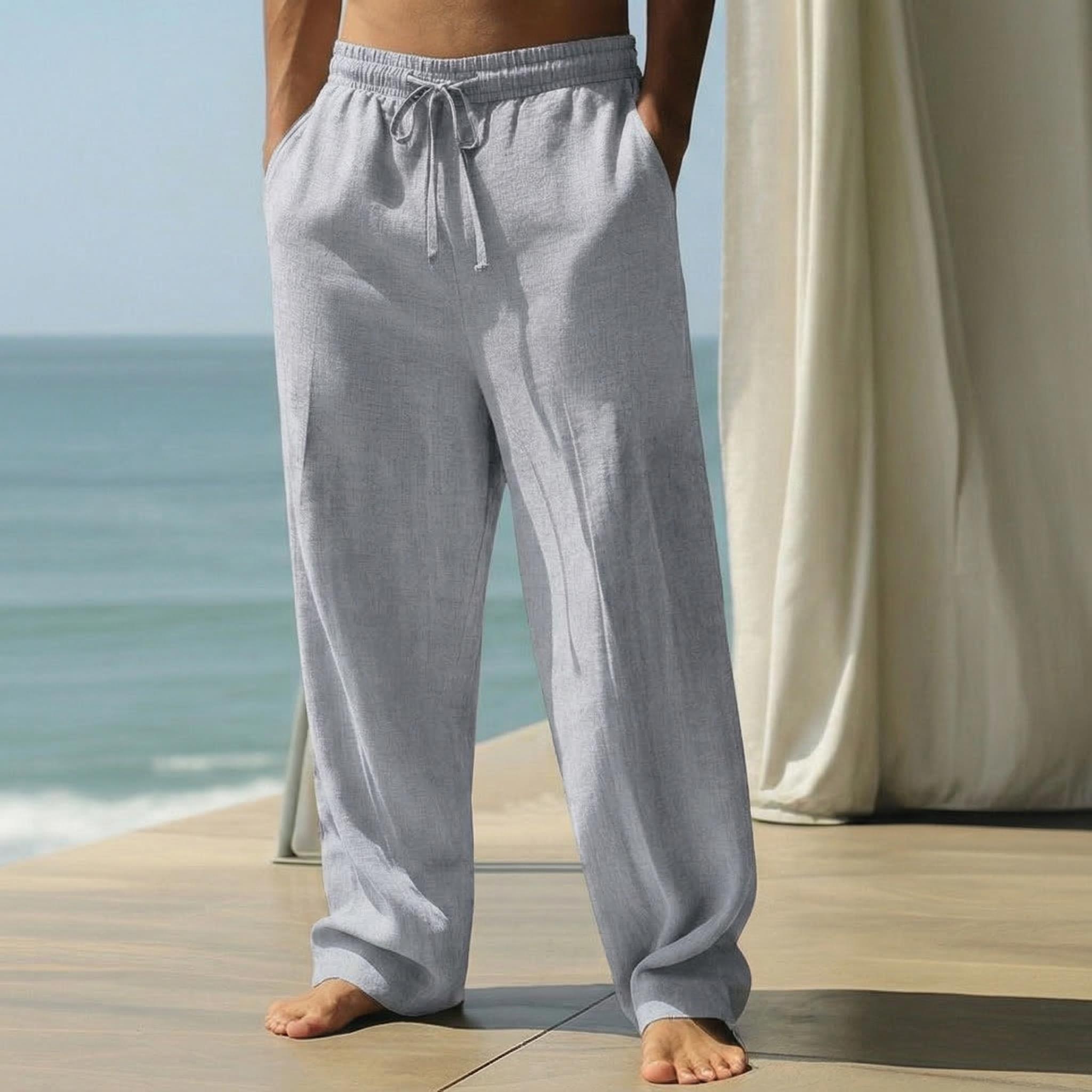 Comfortable Lyocell Linen Trousers，Men’s Casual Straight-Leg Pants, Summer 2026 New Arrival — Loose Fit, Breathable, Drapey Long Pants for Outdoor Walking, Camping, and Vacation; Cool, Soft