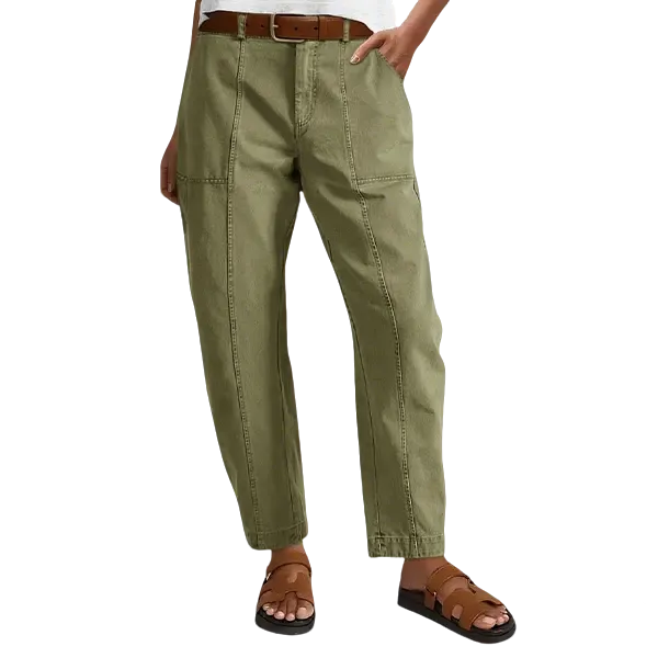 Solid Mid-Rise Baby Barrel Pants, High Stretch, Deep Pockets
