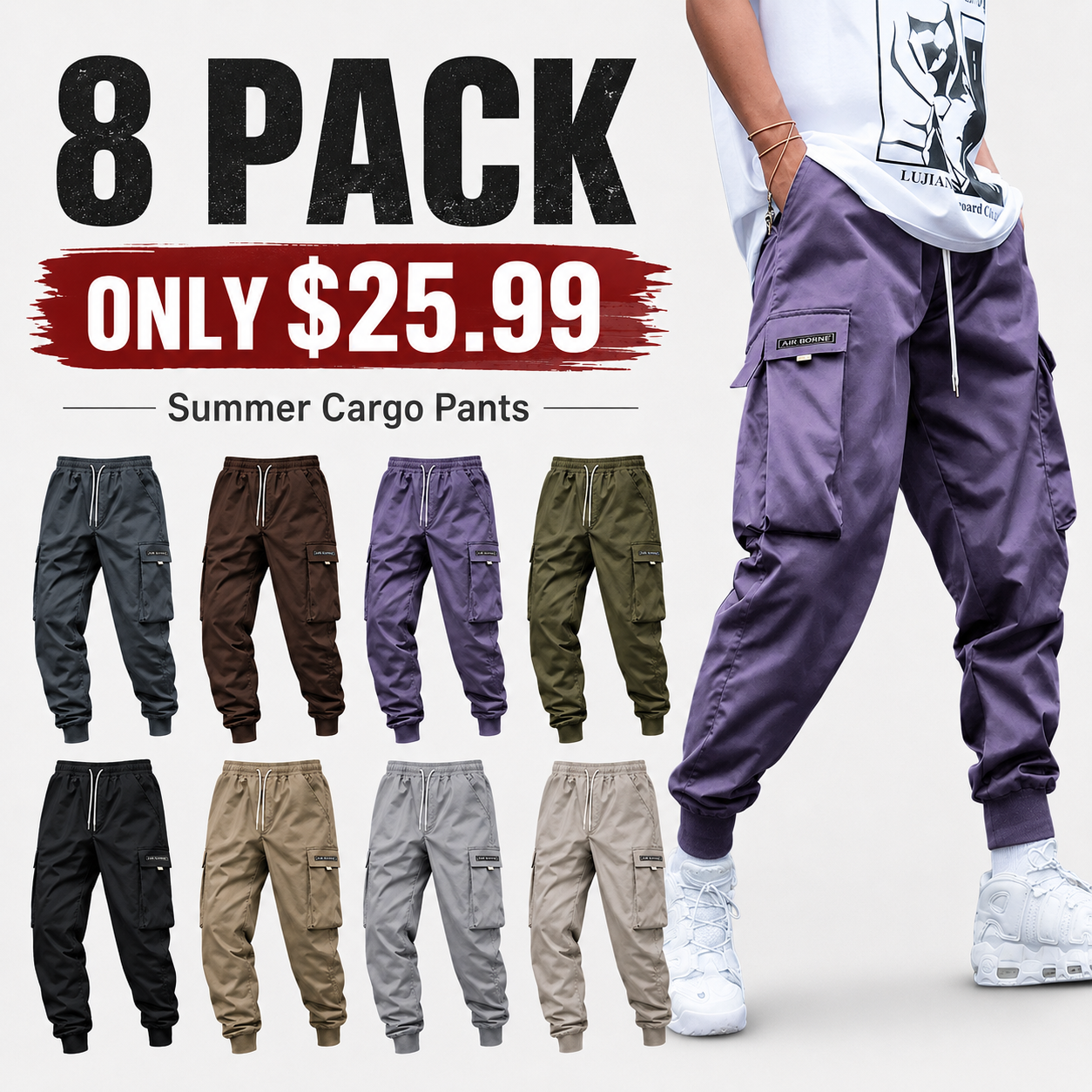 Men's Cargo Pants with Drawstring Waist - Summer Ready