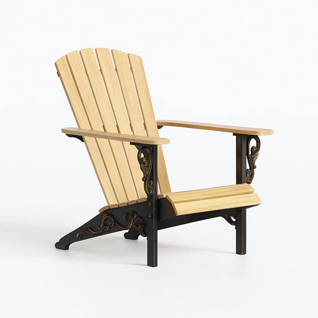 Adirondack Stuhl aus Akazienholz und Metall, Naturholz und Schwarz-decorfusionhome