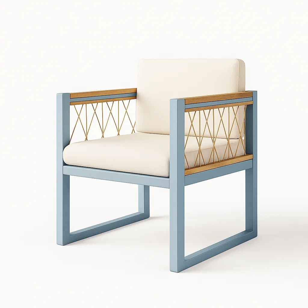 Moderner Sessel mit Stoffpolster und Stahlrahmen Beige/Blau-decorfusionhome