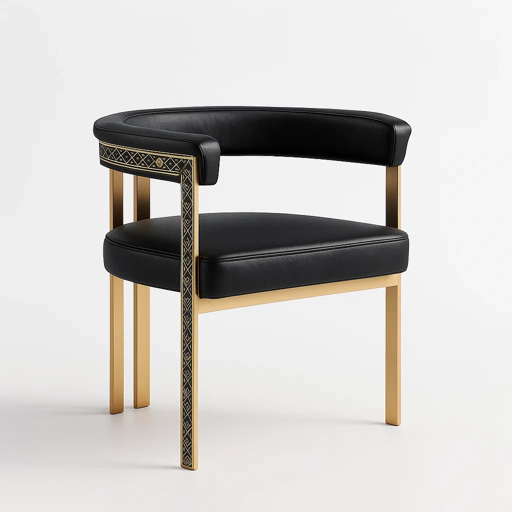 Sessel aus PU-Leder und Stahl in Schwarz und Gold-decorfusionhome
