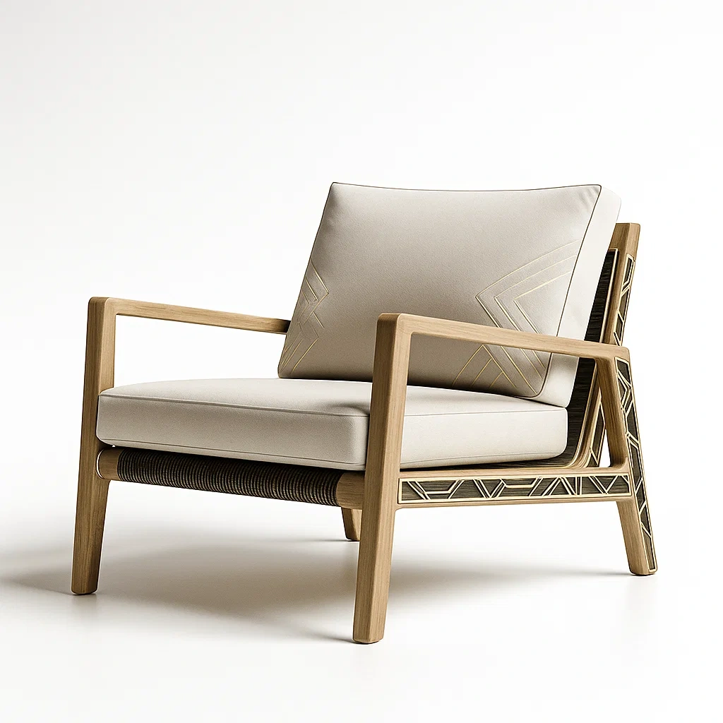 Lehnstuhl aus Eichenholz mit Leinenpolster Beige-decorfusionhome
