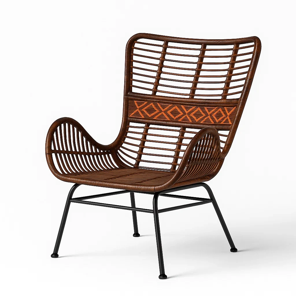 Rattan Sessel mit Metallrahmen Braun/Schwarz-decorfusionhome