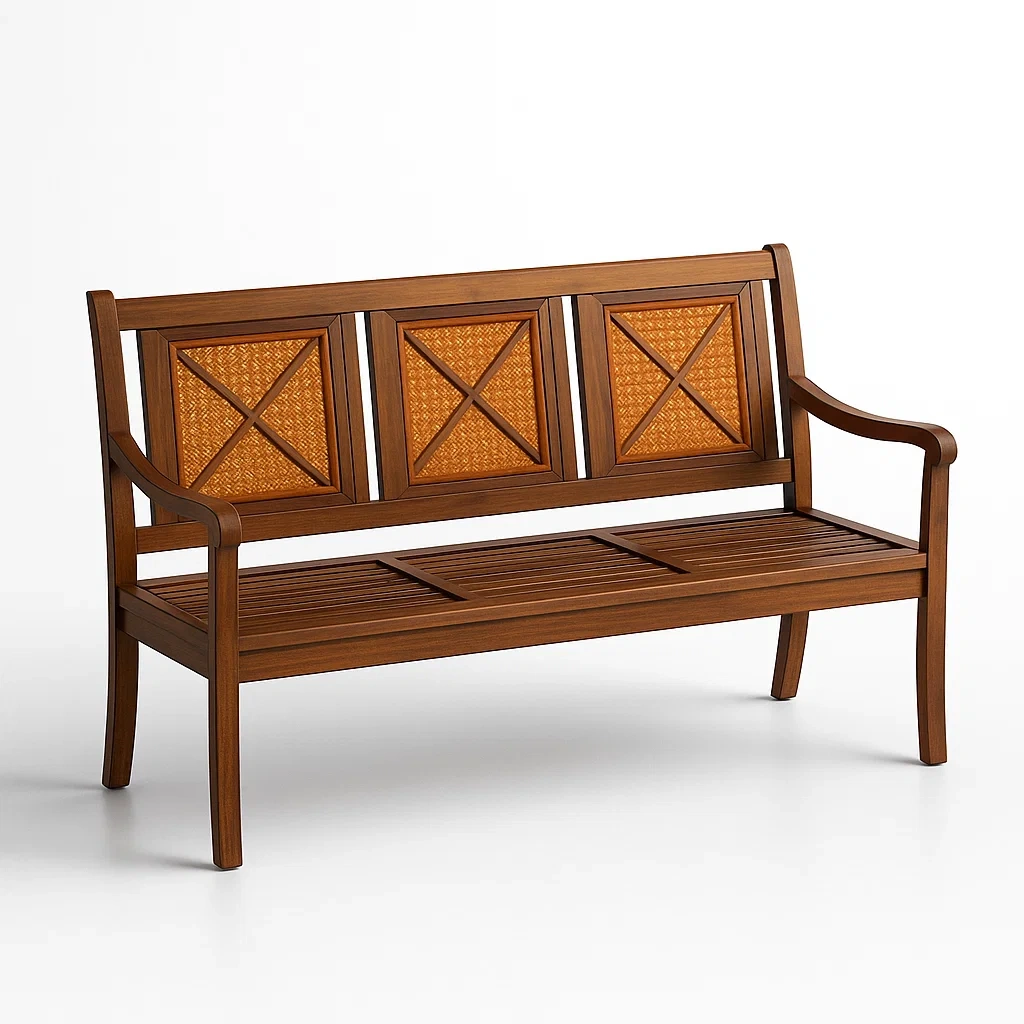 Gartenbank aus Eukalyptusholz mit Rattanoptik, 150 cm-decorfusionhome