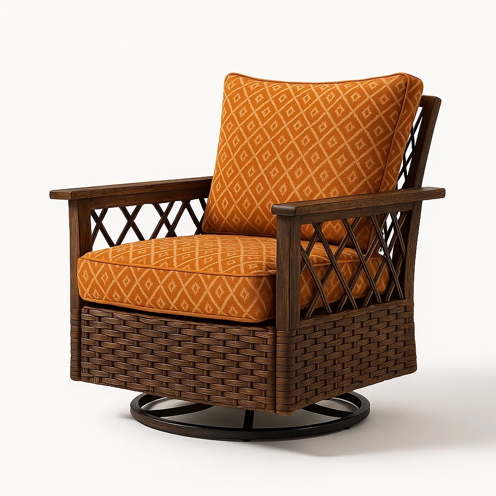 Rattan-Gartenstuhl mit Drehfunktion und Orangen Kissen-decorfusionhome