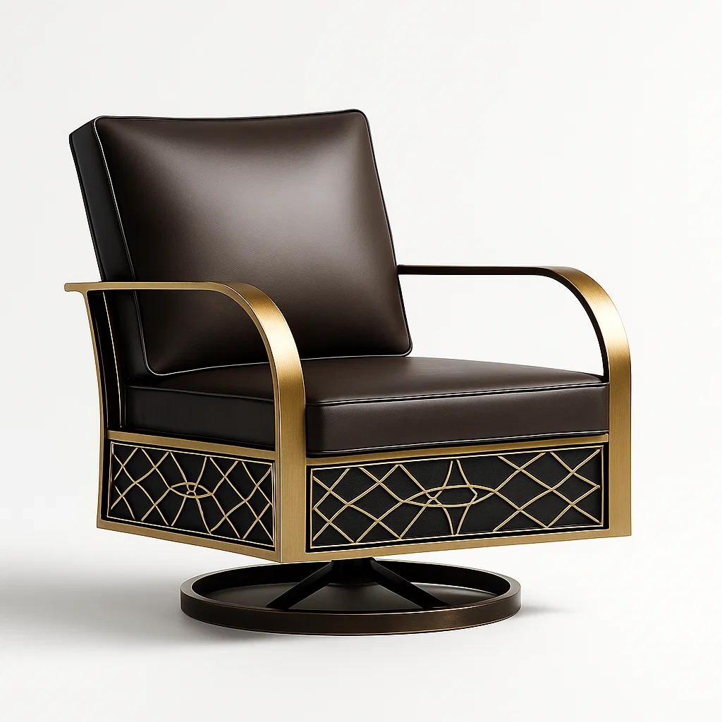 Metallstuhl mit Drehfunktion und Kunstleder Braun/Gold-decorfusionhome