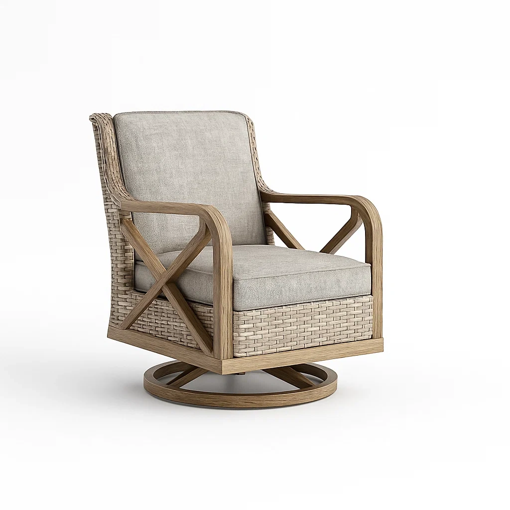 Drehbarer Rattan-Sessel mit Kissen, Holzrahmen Beige-decorfusionhome