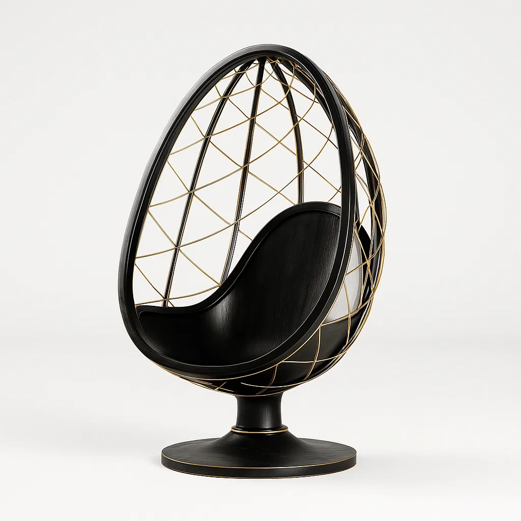 Schwarzer Metall-Eierstuhl mit Drehfuß-decorfusionhome