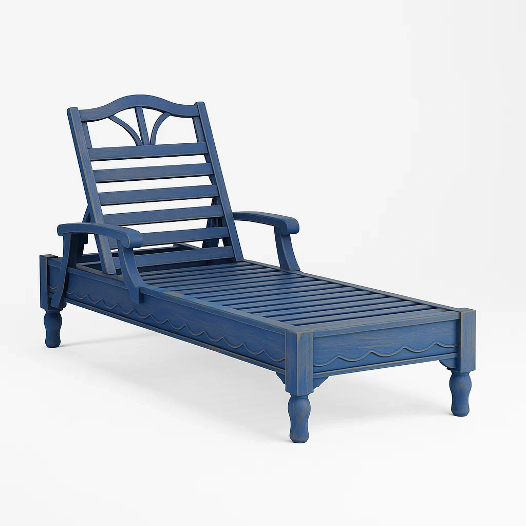 Blaue Holz Gartenliege mit verstellbarer Rückenlehne-decorfusionhome
