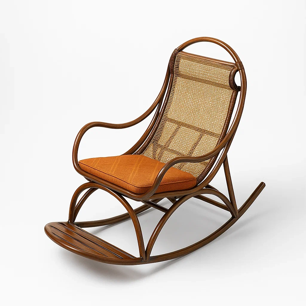 Rattan Schaukelstuhl Braun Orange Sitzkissen-decorfusionhome