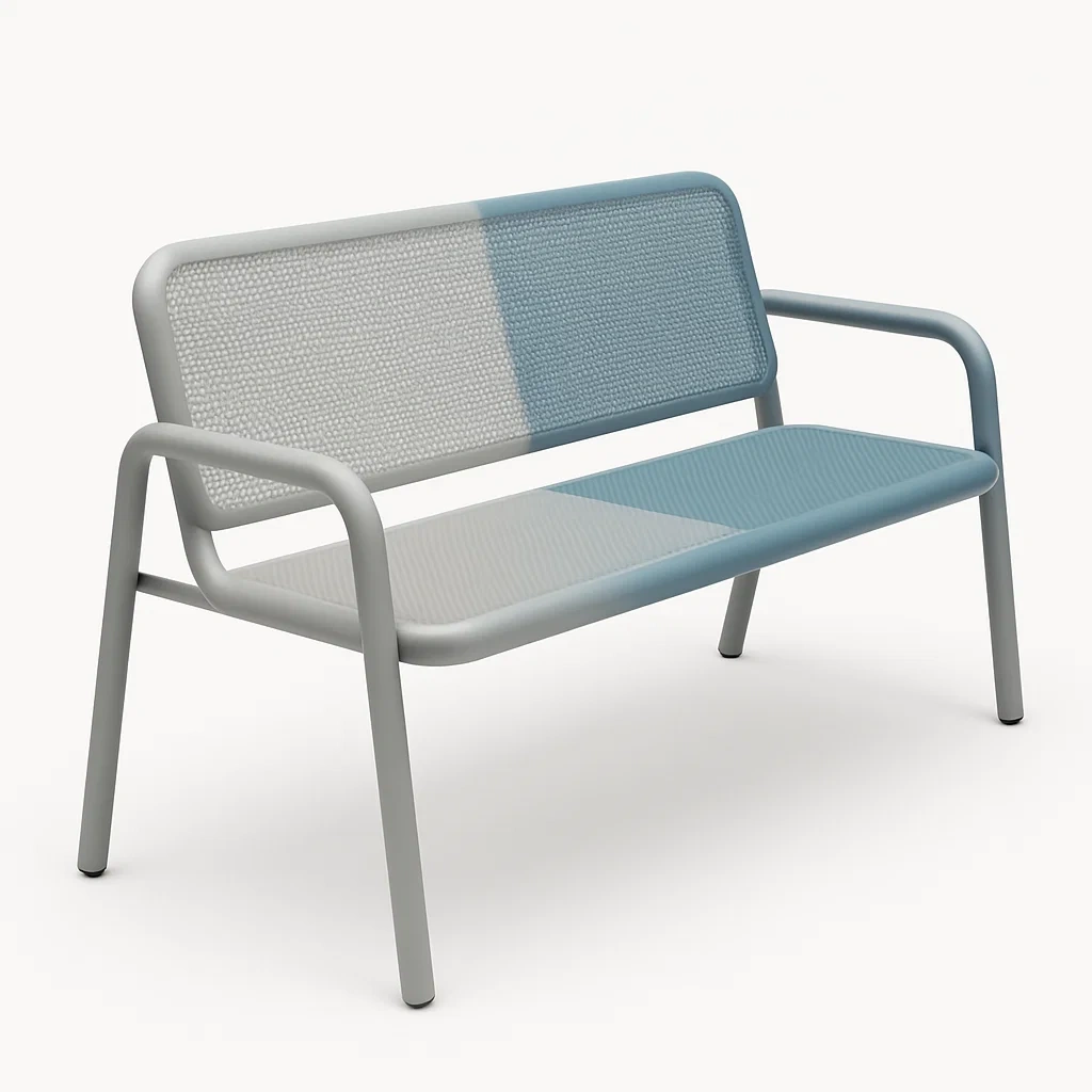 Stahlbank für Außenbereich mit Polyethylengeflecht, Blau/Grau-homelydesignhub