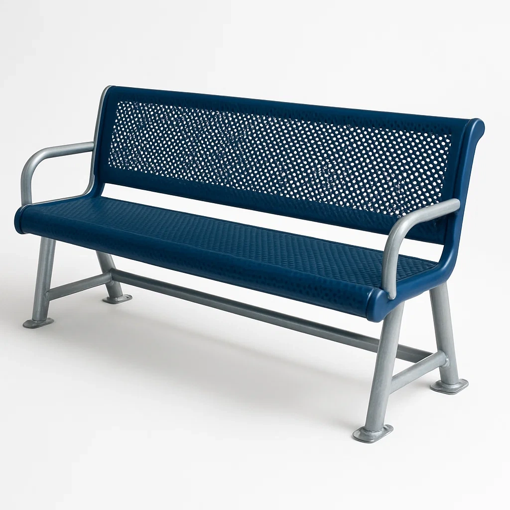 Metallbank Blau mit Armlehnen-homelydesignhub
