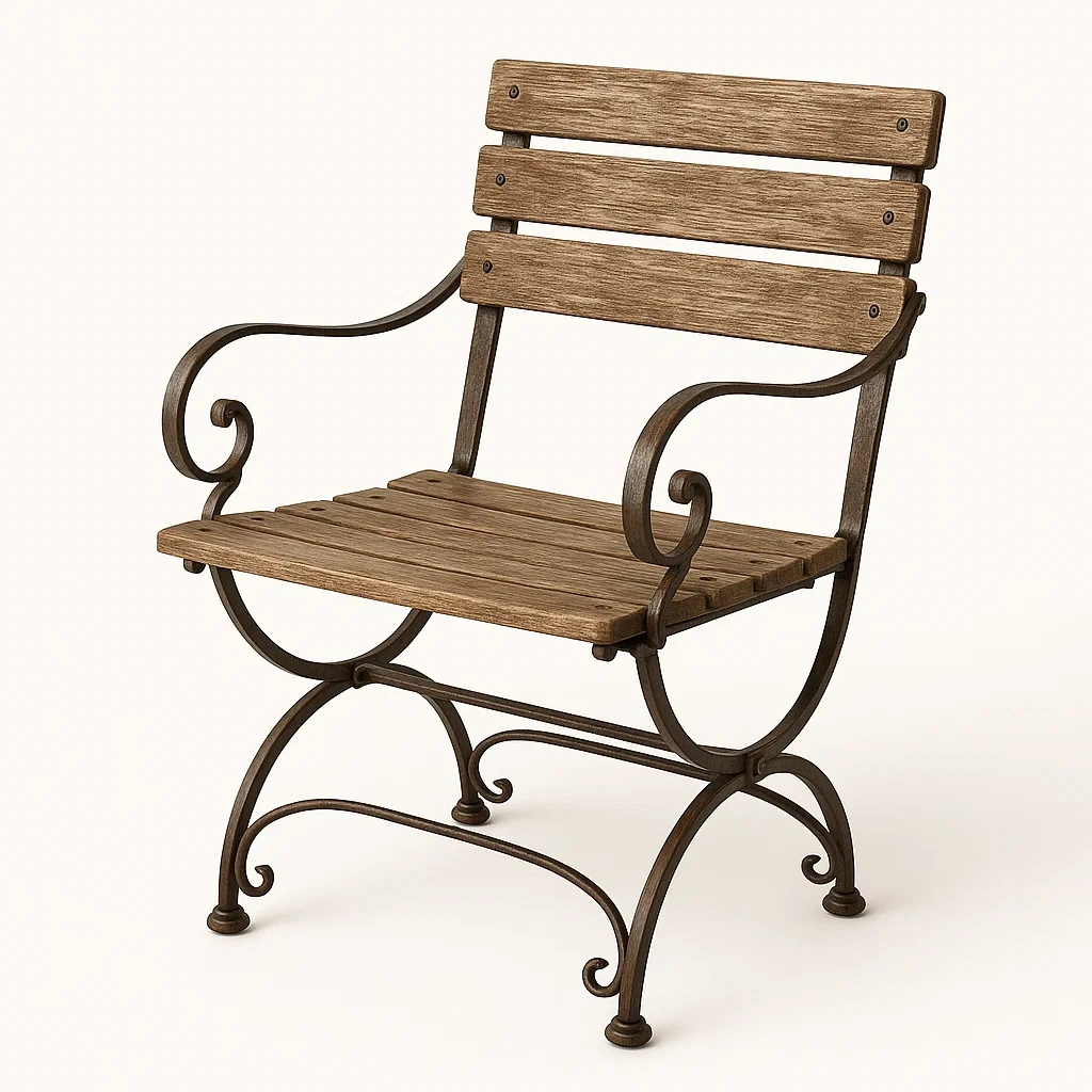Gartenstuhl aus Massivholz und Eisen, Braun, 85 cm hoch-homelydesignhub