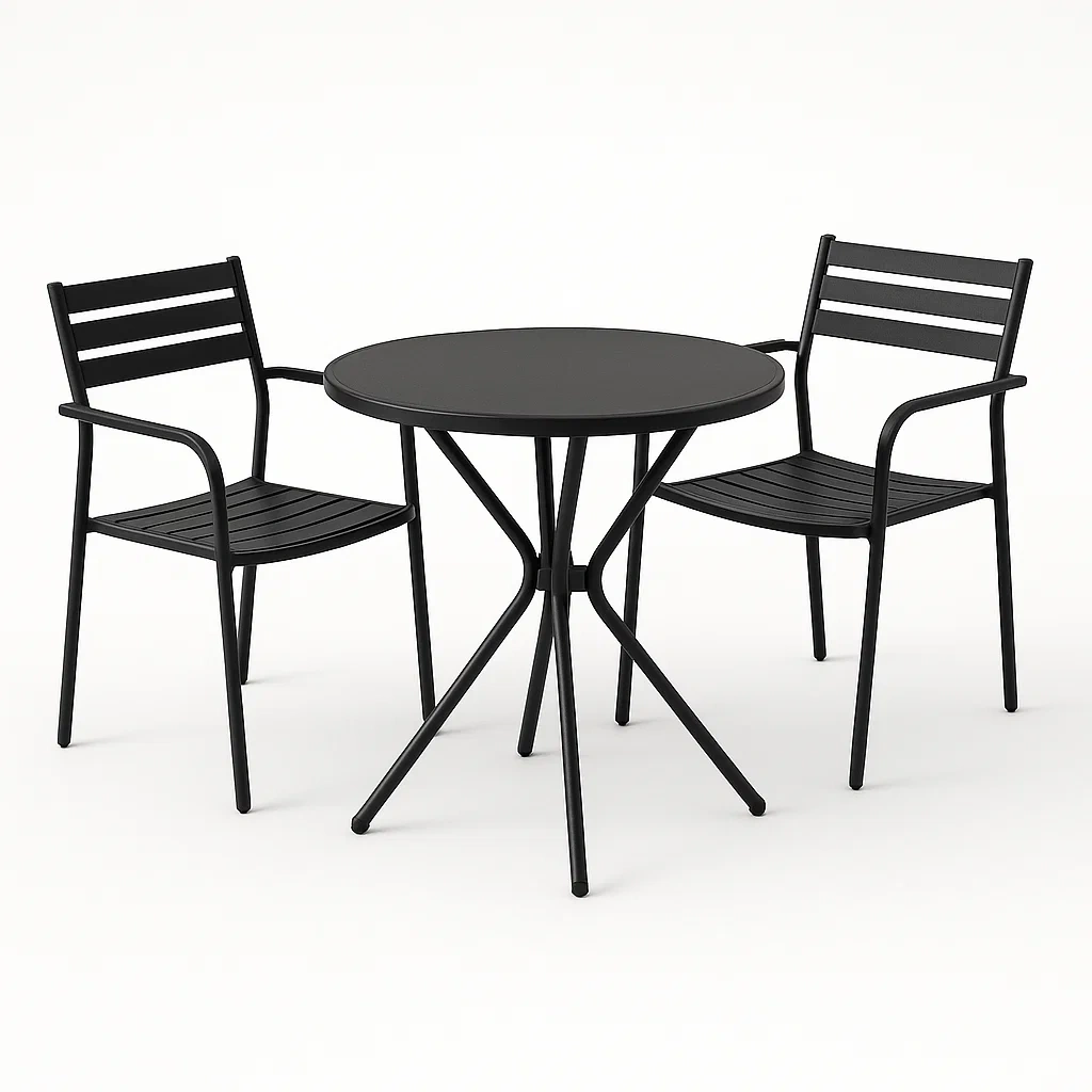 3-teiliges Balkonmöbel-Set Metall Schwarz Rundtisch-homelydesignhub