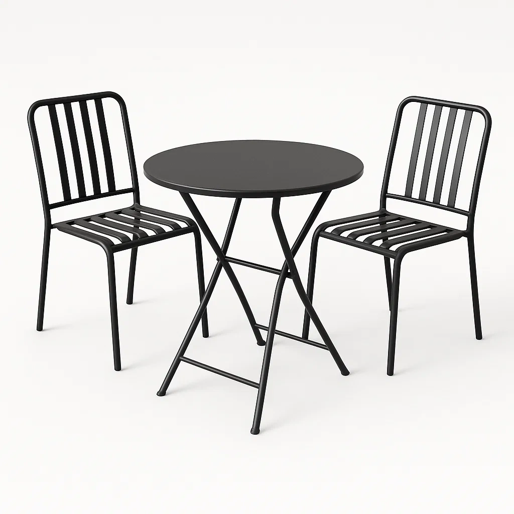 3-teiliges Bistro-Set aus Stahl Schwarz mit Rundtisch-homelydesignhub
