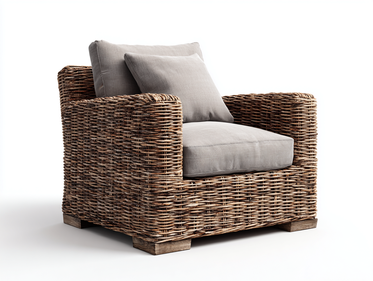 Sillones de ratán ratán natural 85x80x80 cm marrón - cojines incluidos - diseño rústico-Nookgoshop