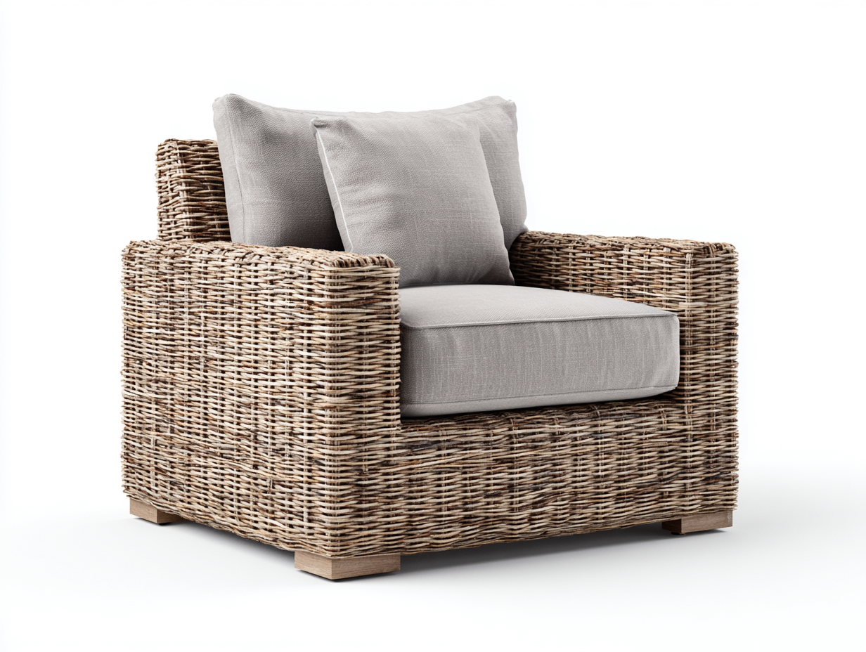 Sillón de ratán 85x80x82 cm - marrón-gris - diseño natural moderno-Nookgoshop