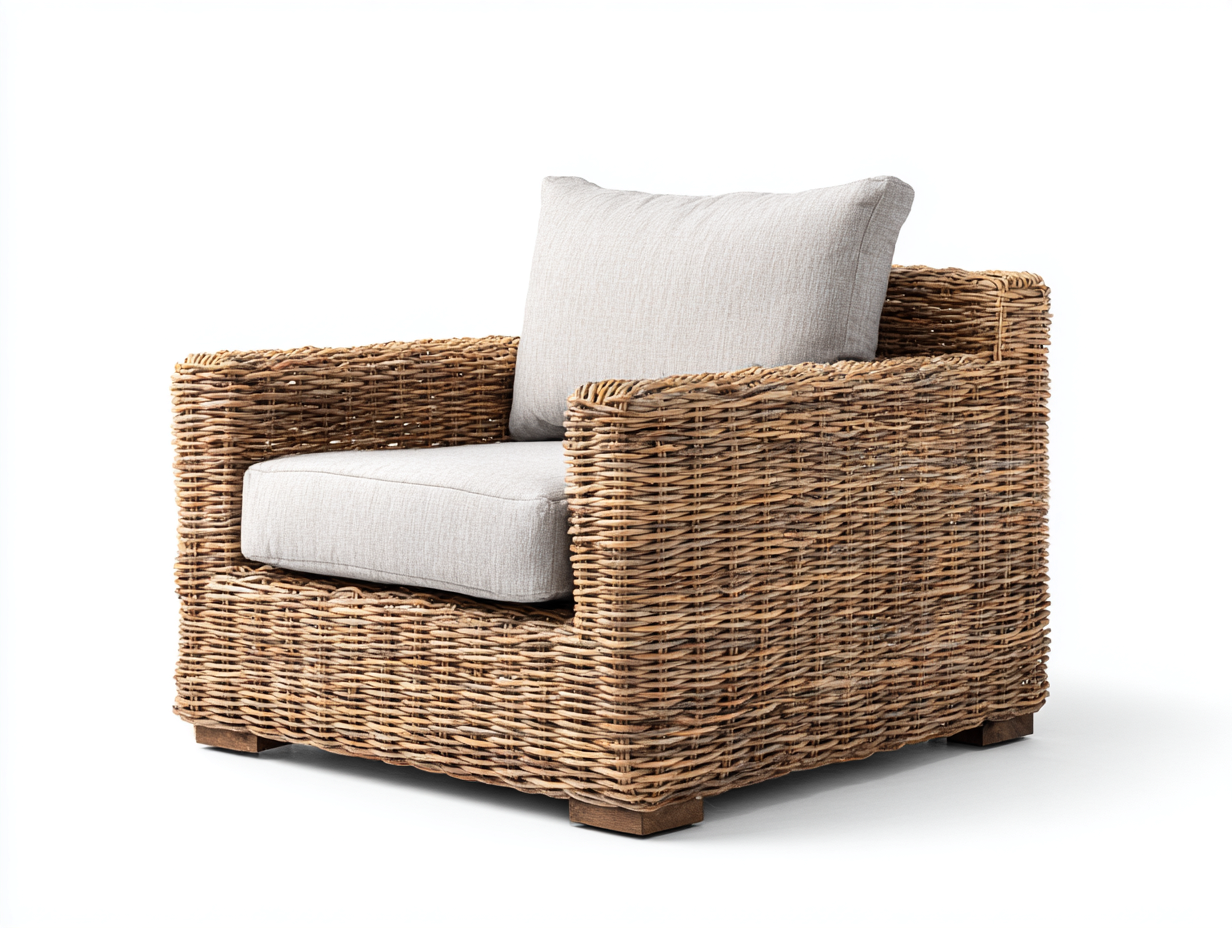 Sillones de ratán 80x75x70 cm ratán natural con cojín gris claro - diseño moderno resistente-Nookgoshop