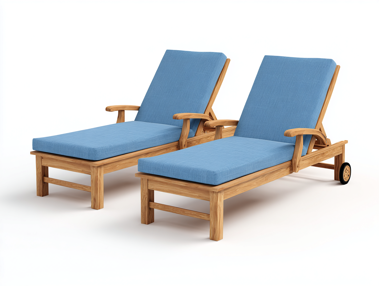 Tumbonas de jardín madera maciza 185x70x90 cm - marrón-azul - respaldo ajustable confortable-Nookgoshop