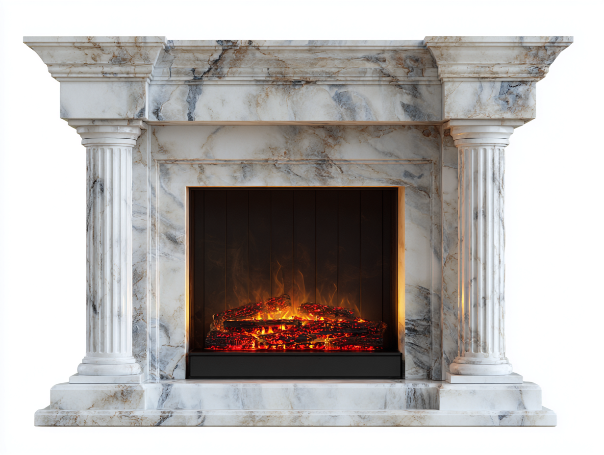 Chimeneas eléctricas 120x30x100 cm - mármol blanco y gris - efecto llama realista - diseño clásico-Nookgoshop