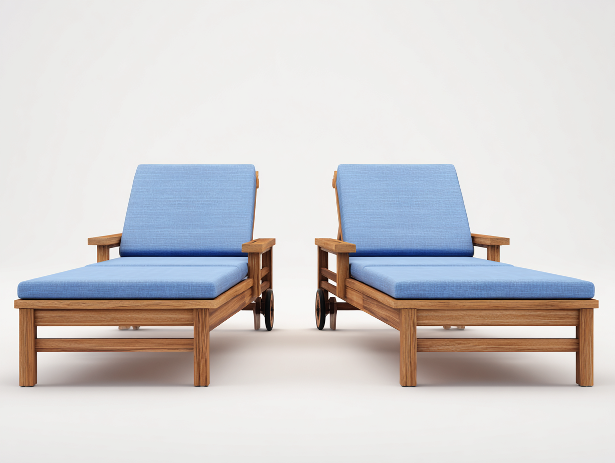 Tumbonas de jardín de madera maciza con cojines 200x70x85 cm color madera-azul diseño reclinable con ruedas-Nookgoshop