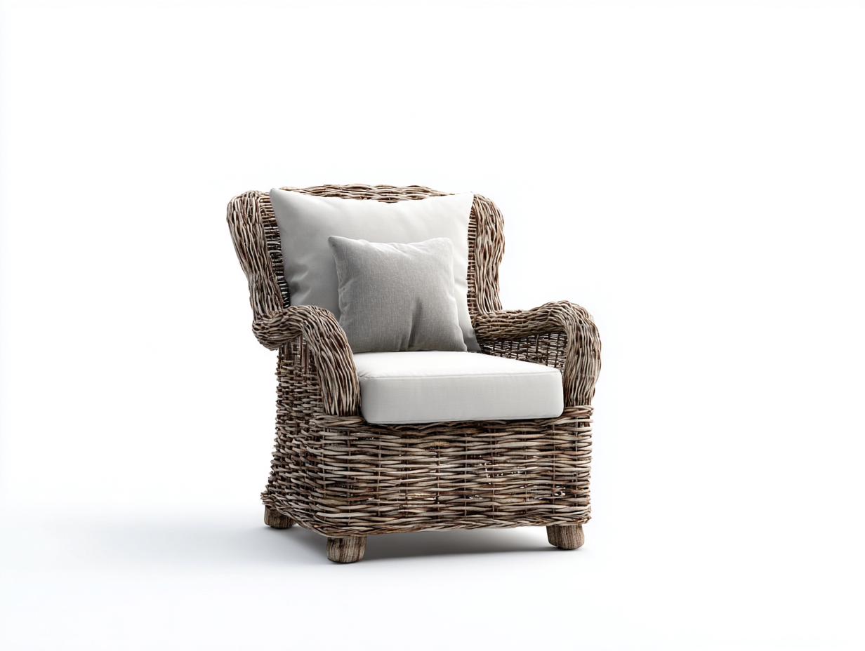 Sillones de ratán de madera natural 75x70x85 cm color marrón-beige para jardín diseño cómodo con cojines-Nookgoshop