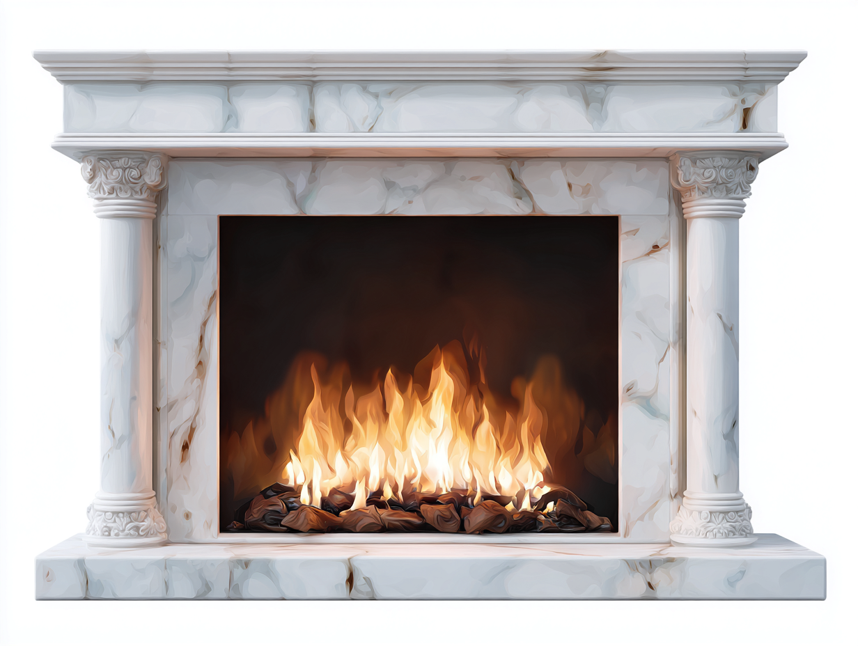 Chimeneas eléctricas mármol 120x30x100 cm blanco - efecto llama LED - diseño clásico decorativo-Nookgoshop