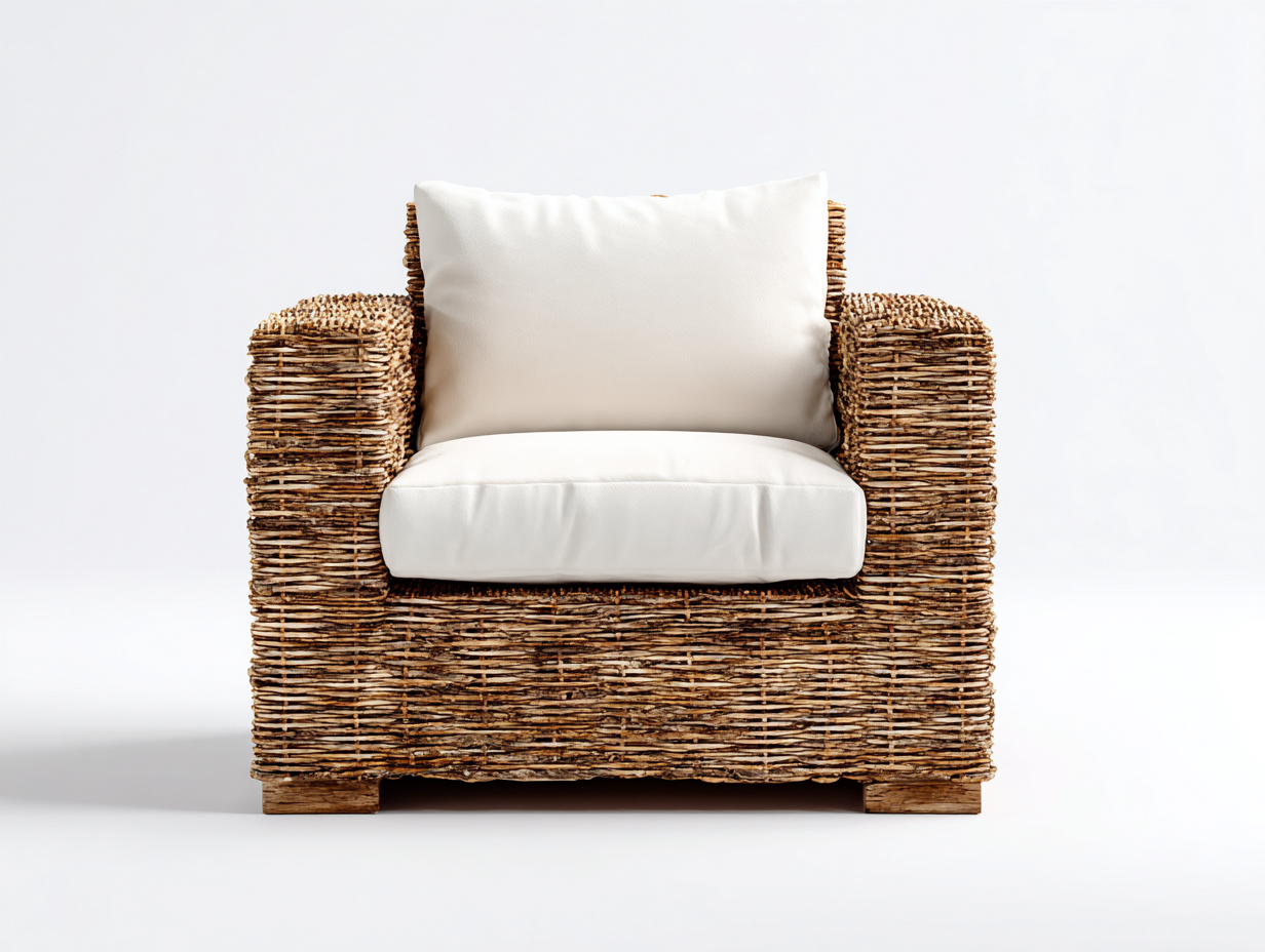 Sillón de ratán 80x75x85 cm - marrón-beige - diseño natural confortable-Nookgoshop