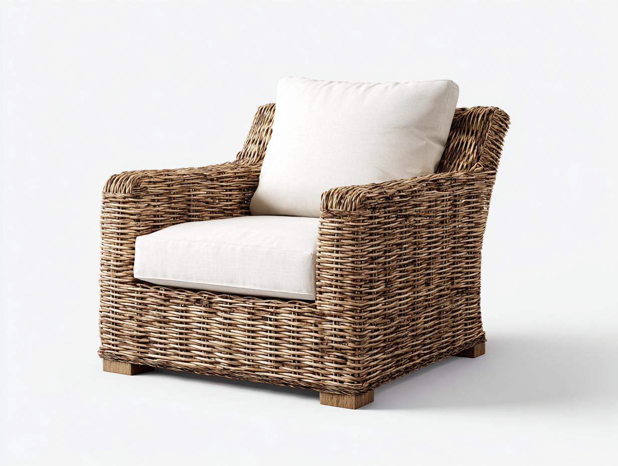 Sillones de ratán de madera natural 80x75x85 cm color marrón-beige para jardín diseño cómodo con cojín-Nookgoshop