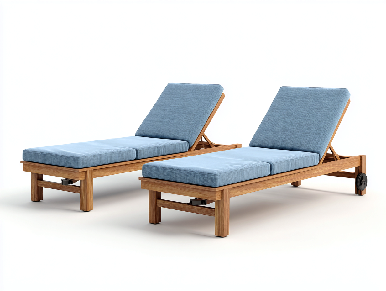Tumbonas de madera 195x65x85 cm - marrón y azul claro - con respaldo ajustable - 2 unidades-Nookgoshop