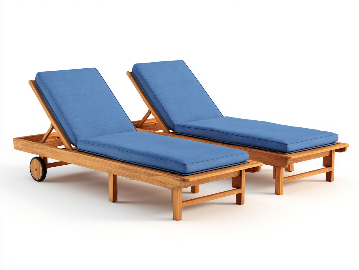 Tumbonas de jardín de madera maciza con cojines 195x65x85 cm color madera-azul diseño reclinable con ruedas-Nookgoshop