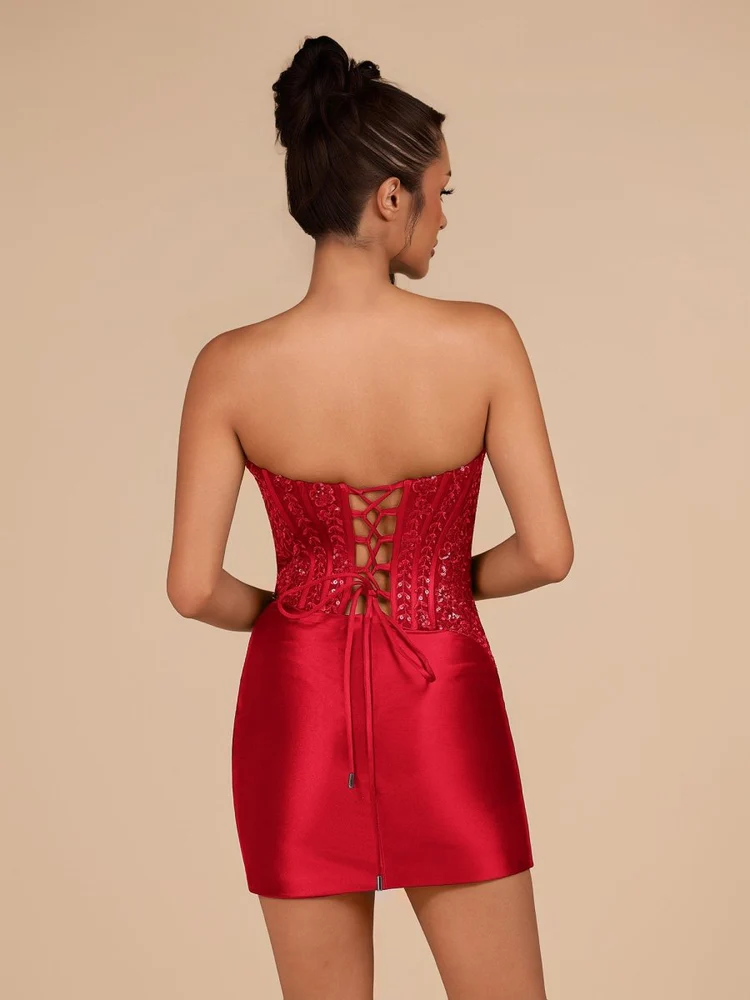 Midnight Navy Strapless Sequin Corset Mini Dress